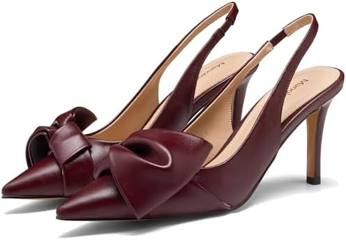 Women's Slingback Pumps Bow Pointed Toe Pumps with Elasticated Strap Pumps for Women 3.3" High He... | Amazon (US)