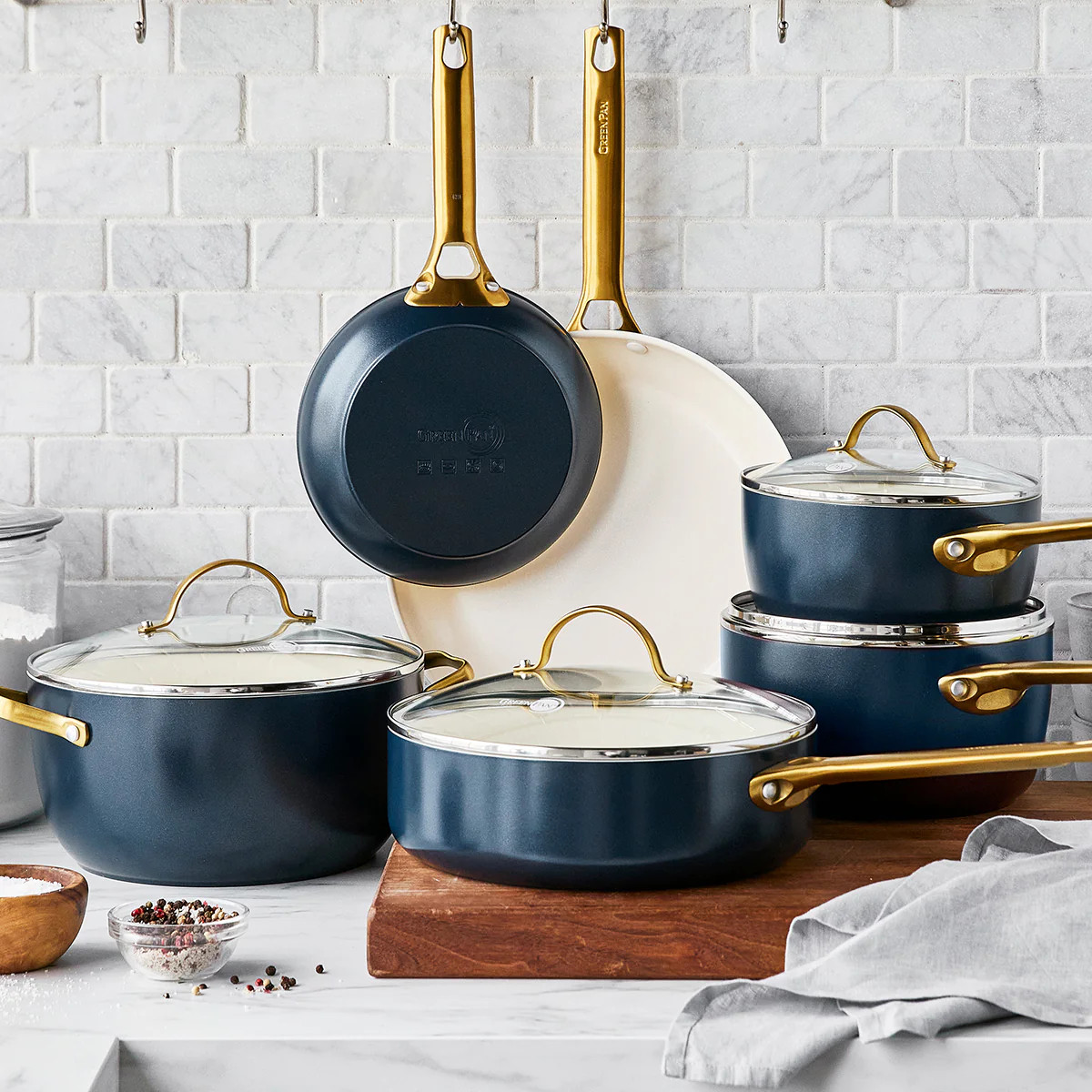 Reserve Ceramic Nonstick 10-Piece Cookware Set | Twilight with Gold-Tone Handles | GreenPan