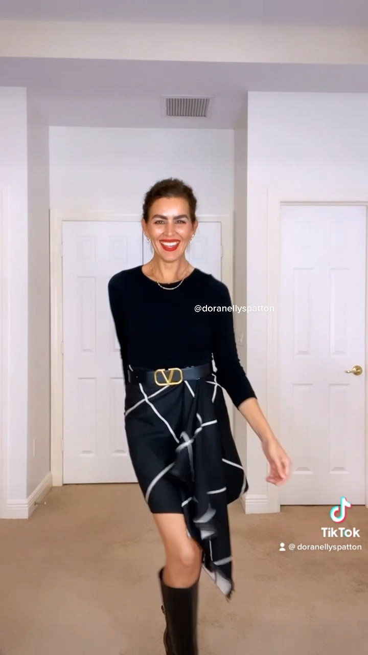 Scarf comes in 3 diff colors and is double sided. Wearing a size 85cm in the Maison Valentino belt. Is reversible black/brown. Wearing size S in bodysuit. Adding similar boots.

DIY skirt, scarf style, 

#LTKstyletip #LTKFind #LTKU