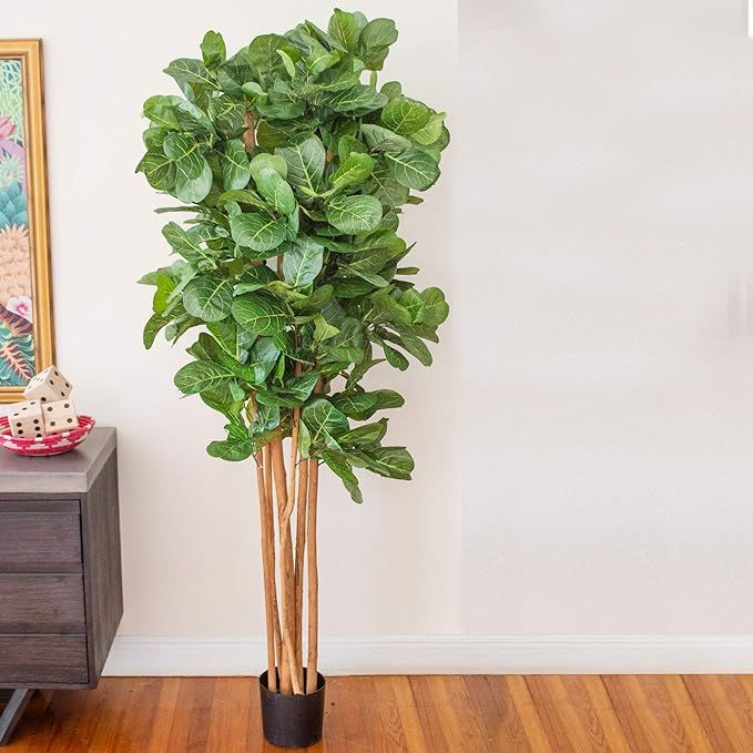 Nearly Natural 7’ Fiddle Leaf Fig Artificial Trees, 84in, Green | Amazon (US)