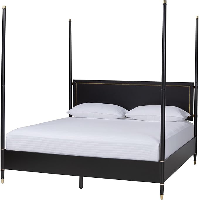 Baxton Studio Tamra Four-Poster Platform Bed - Black Wood Bed Frame with Metallic Trim and Capped... | Amazon (US)