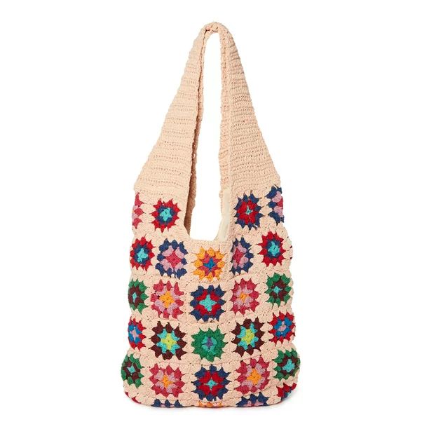 No Boundaries Women’s Festival Crochet Tote Handbag Tan Granny - Walmart.com | Walmart (US)