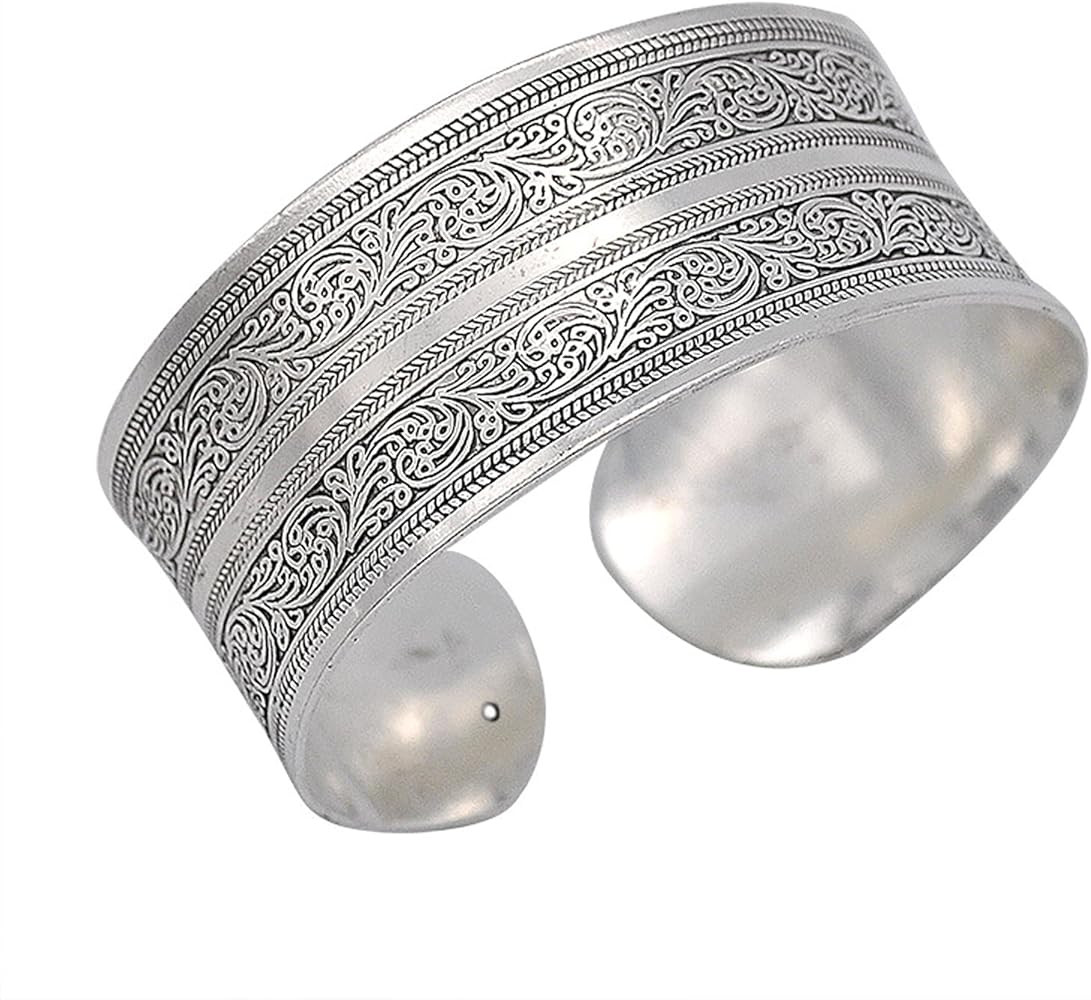Tibeten Silver Carved Spiral Flower Connecting Branches Pattern Bracelets Vintage Ethnic Elephant... | Amazon (US)