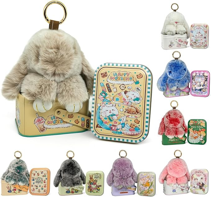 Bunny LuLu Handmade Soft Bunny PomPom Keychain with Designed Tin Box – Adorable Charm for Bags,... | Amazon (US)