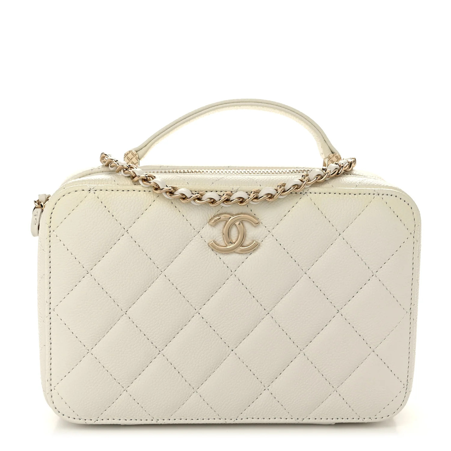 Caviar Quilted Top Handle Vanity Case White | FASHIONPHILE (US)