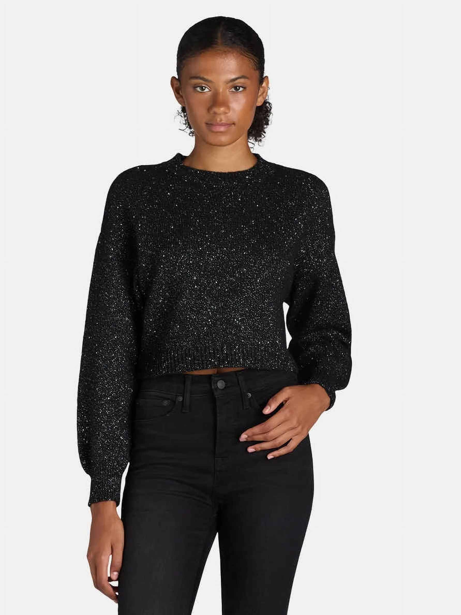 Madden NYC Women's Shimmer Crewneck Sweater with Long Sleeves, Sizes XXS-XXL | Walmart (US)