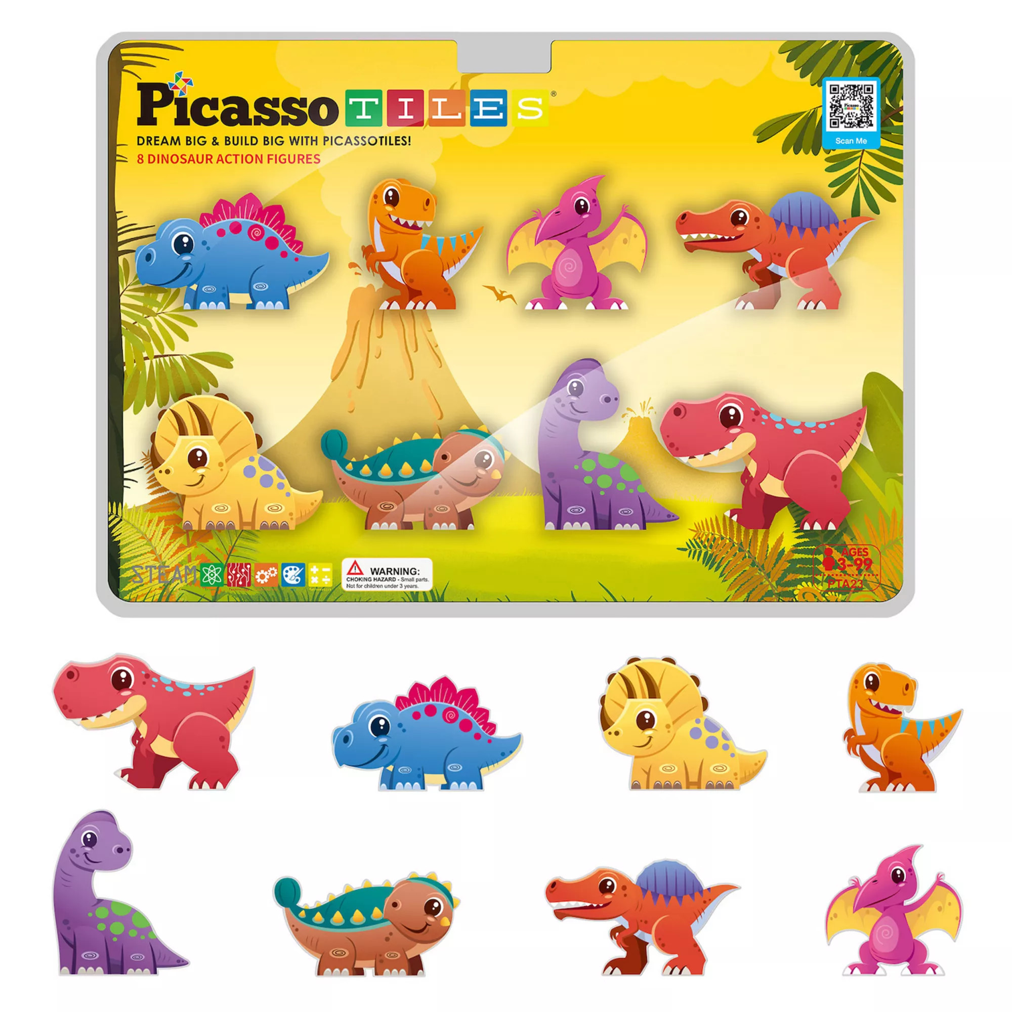 PicassoTiles 8 Piece Dinosaur, STEM Toy Magnetic Tiles, Building Blocks for Kids Age 3 & Up, PTA2... | Kohl's