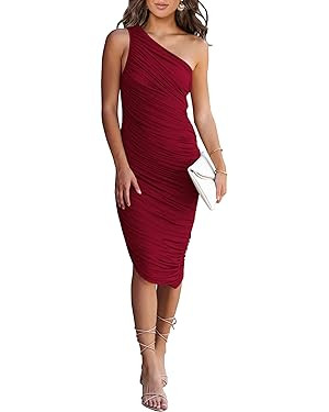 PRETTYGARDEN One Shoulder Dresses for Women 2025 Summer Ruched Mesh Asymmetrical Cocktail Wedding... | Amazon (US)