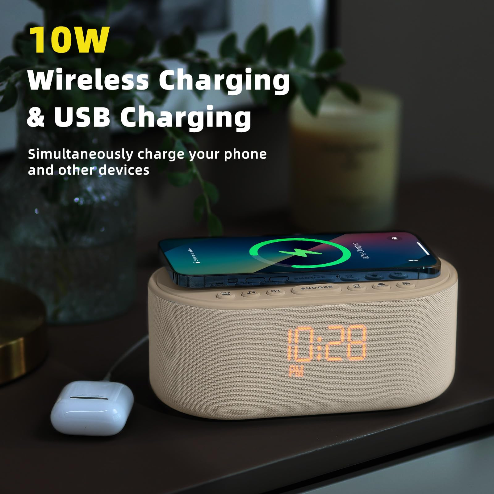 Sound Machine Alarm Clock for Bedrooms: Bluetooth 10W Stereo Sound Speaker with Wireless Charging... | Amazon (US)