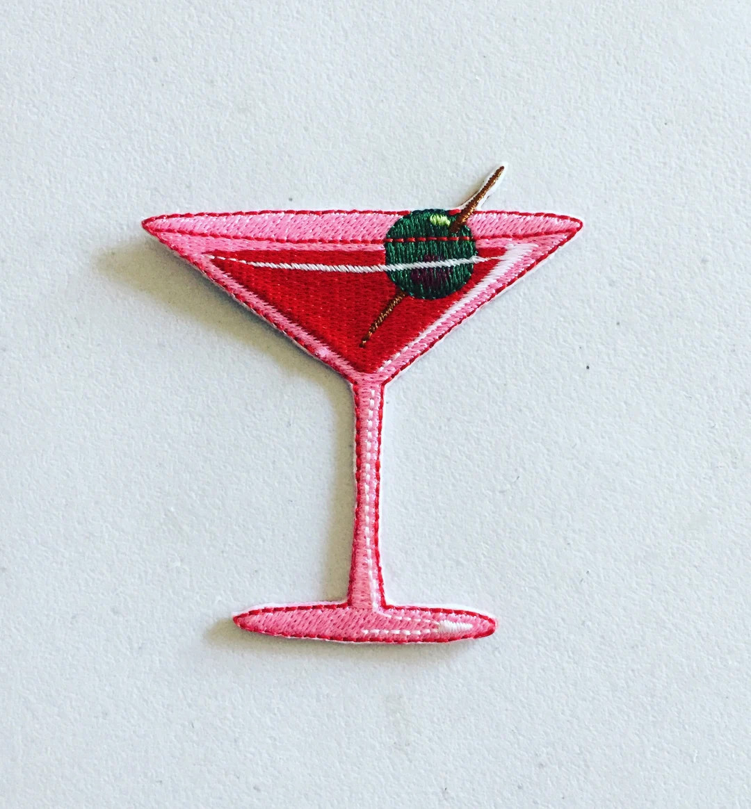 Pink Martini Iron-on Patch Olive Cocktail Glass Badge - Etsy | Etsy (US)