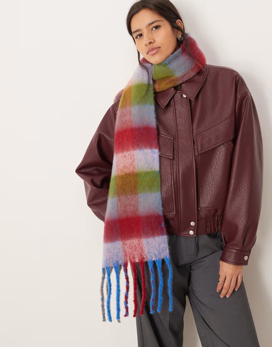 ASOS DESIGN woven scarf with bright multi plaid design | ASOS (Global)