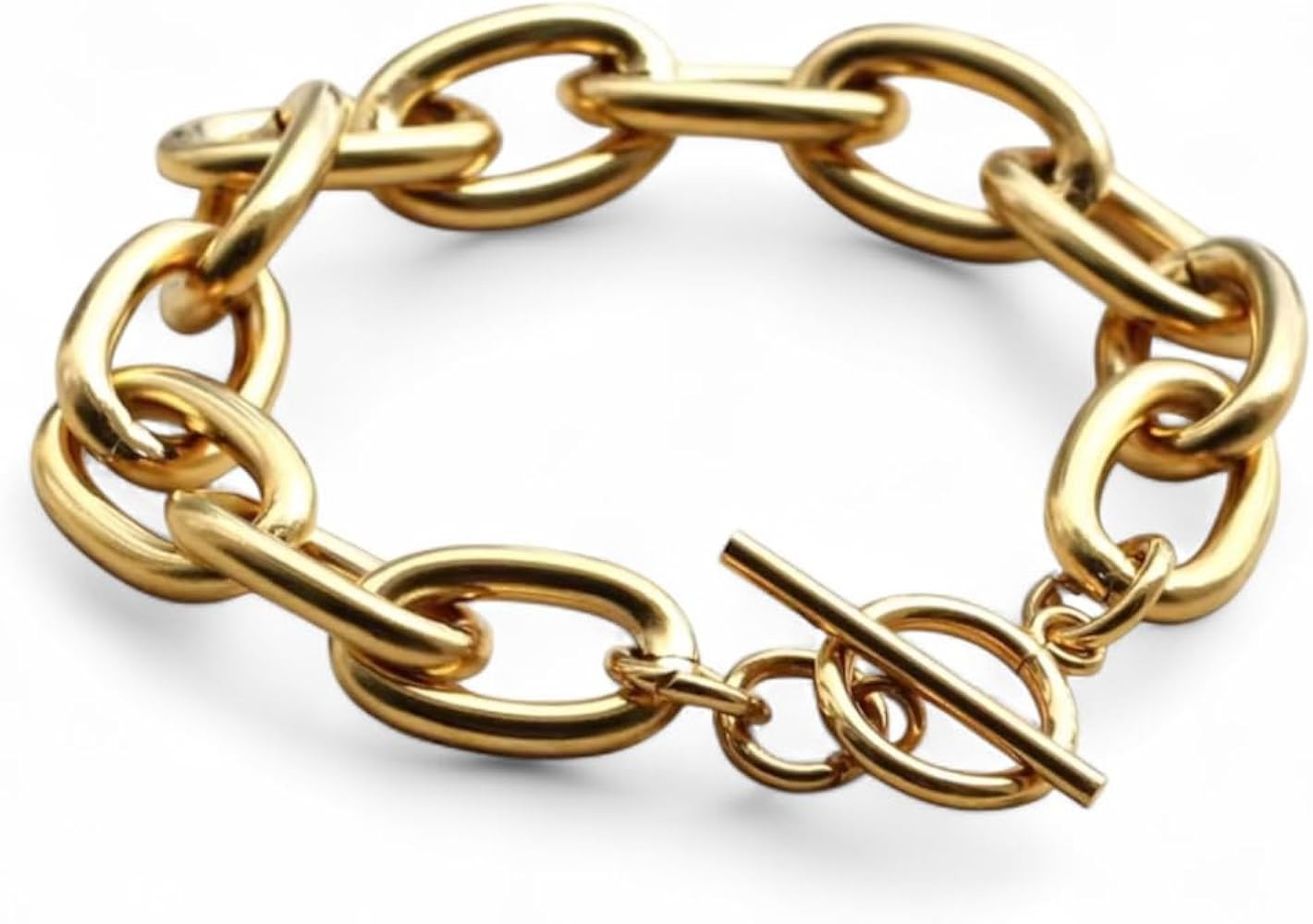 18K Gold Plated Chunky Toggle Clasp Bracelet, Gold Plated Over Stainless Steel, 7 Inch, Tarnish P... | Amazon (US)