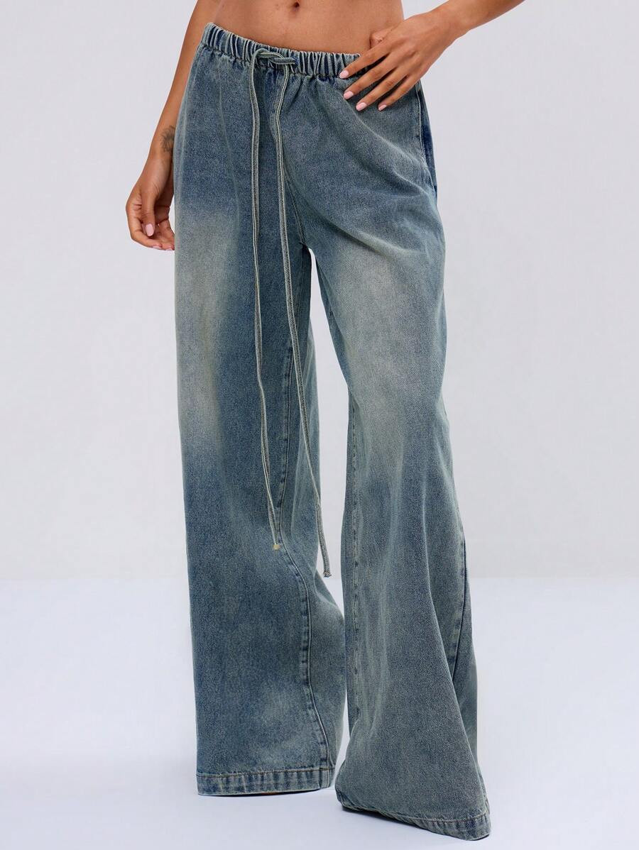 MUSERA Drawstring Denim Trousers Spring 90's Y2k Cute, Elegant, Causal | SHEIN