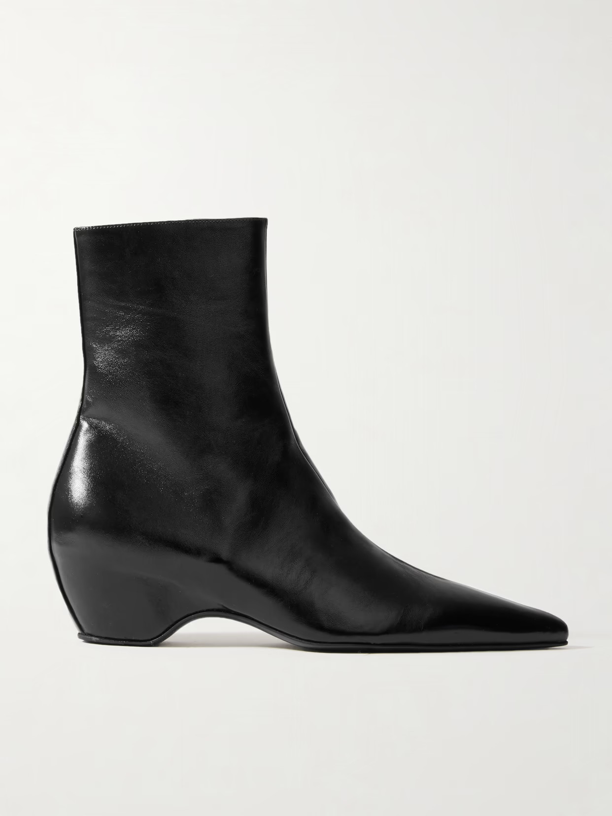 KHAITE - Sybil Glossed-leather Ankle Boots - Black | NET-A-PORTER (US)
