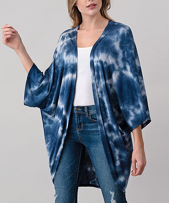 Frumos Women's Kimono Cardigans Navy - Blue Tie Dye Kimono | Zulily