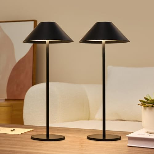 Lalavon Black Cordless Table Lamp Set of 2, Portable Battery Operated, 3 Color Stepless Dimmable Touch, Rechargeable Desk Lamp, Small Bedside Lamp for Bedroom, Living Room, Patio, Home | Amazon (US)
