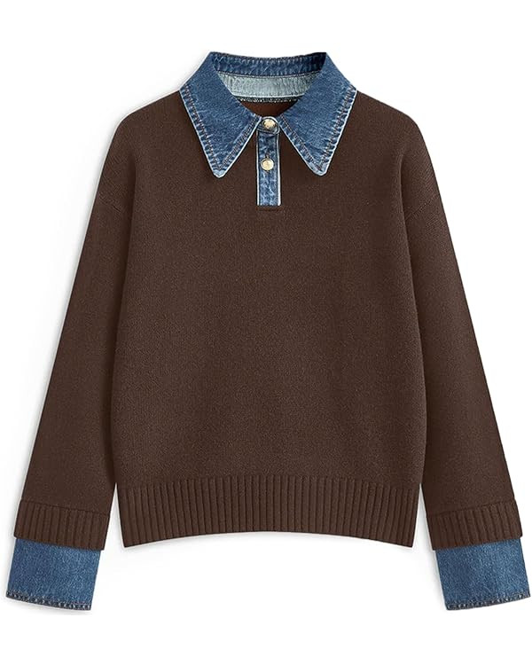 Womens Oversized Sweater Cozy Chunky Long Sleeve Mock Turtleneck V Neck Button Down Denim Polo Pu... | Amazon (US)