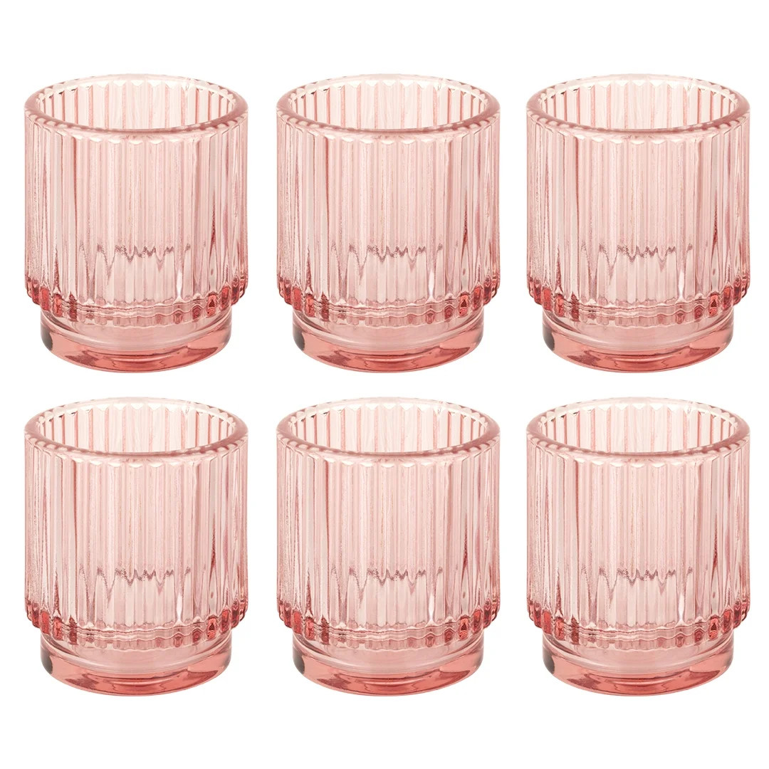 Koyal Wholesale Blush Pink Ribbed Glass Votive Candle Holders - Aesthetic Decor & Candle Holders ... | Walmart (US)