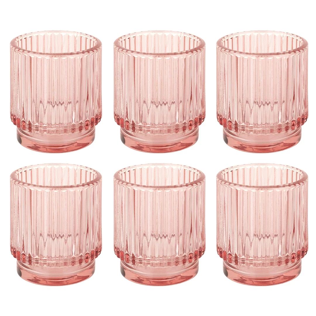Koyal Wholesale Blush Pink Ribbed Glass Votive Candle Holders - Aesthetic Decor & Candle Holders ... | Walmart (US)