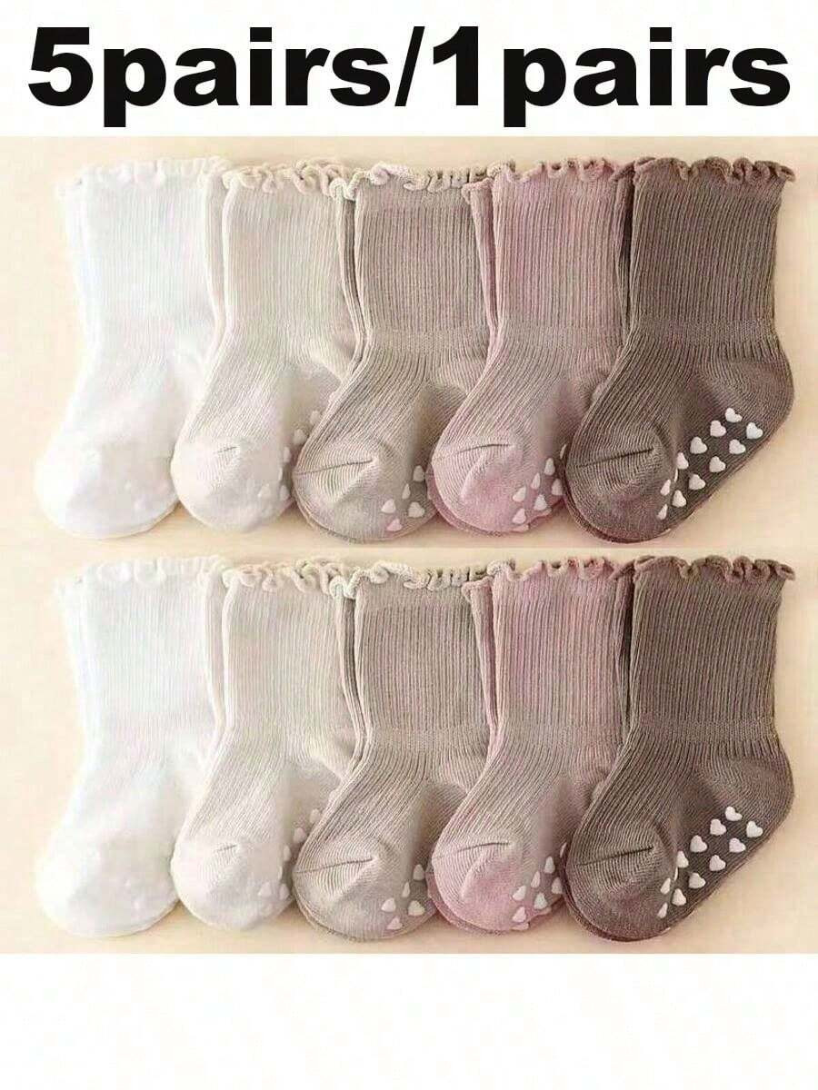 5 Pairs/1 Pair Baby Socks With Non-Slip Silicone Grips, Loose Cuff, Ruffle Princess Socks, Multip... | SHEIN