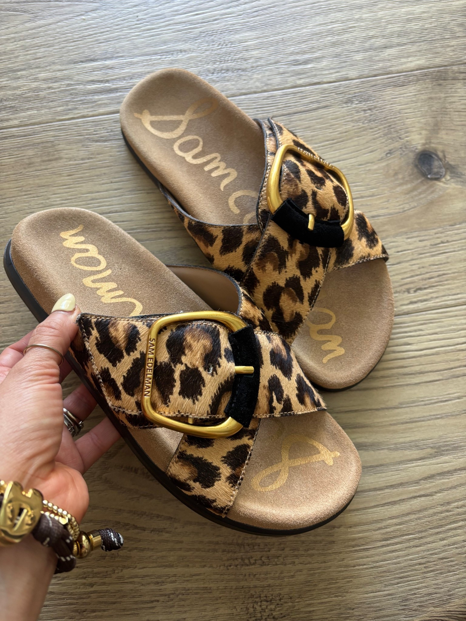 Just got in these slide sandals from Sam Edelman and they are SO cute! Going to get so much wear out of them this spring and summer! Loving the leopard with the gold hardware. 

#LTKgrwm #LTKootd #LTKdayinmylife