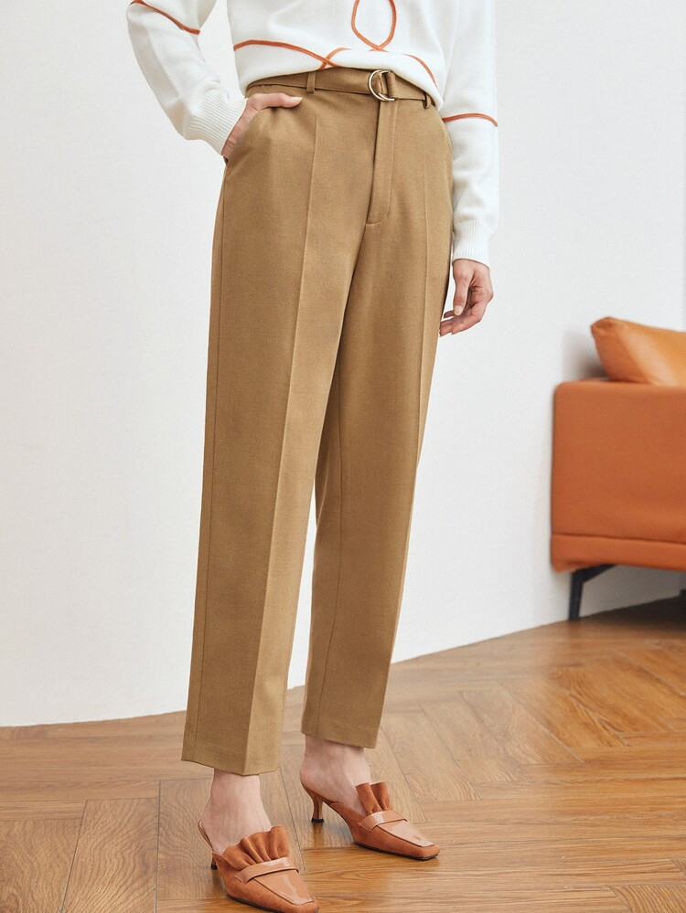 MOTF PREMIUM WOOL-MIX RING BUCKLE BELTED SUIT PANTS | SHEIN