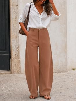 Cicy Bell Womens Barrel Dress Pants High Waisted Wide Leg Work Trousers | Amazon (US)