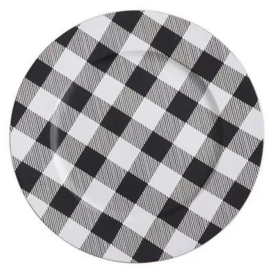 Saro Lifestyle Buffalo Plaid Charger Plates in Black/White (Set of 4) | Bed Bath & Beyond