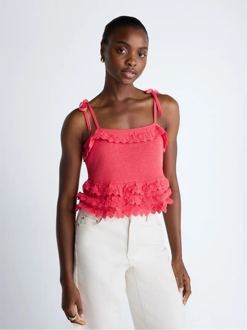 Scoop Women's Tie Ruffle Sweater Tank, Sizes XS-XXL | Walmart (US)