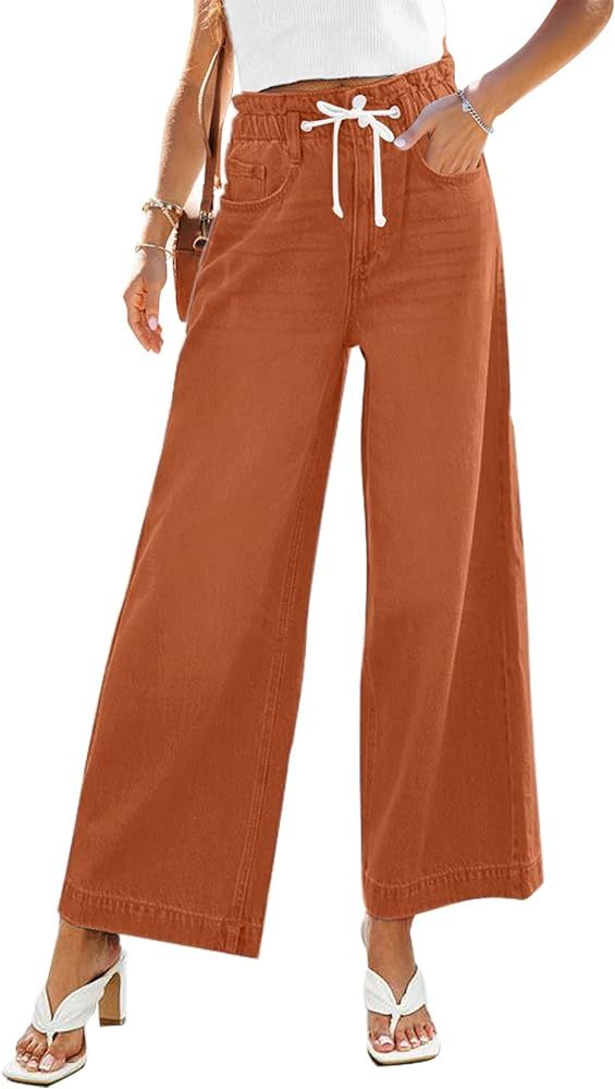 GRAPENT Wide Leg Jeans for Women Stretch High Wasited Elastic Waist Bell Bottom Baggy Y2K Pants | Amazon (US)