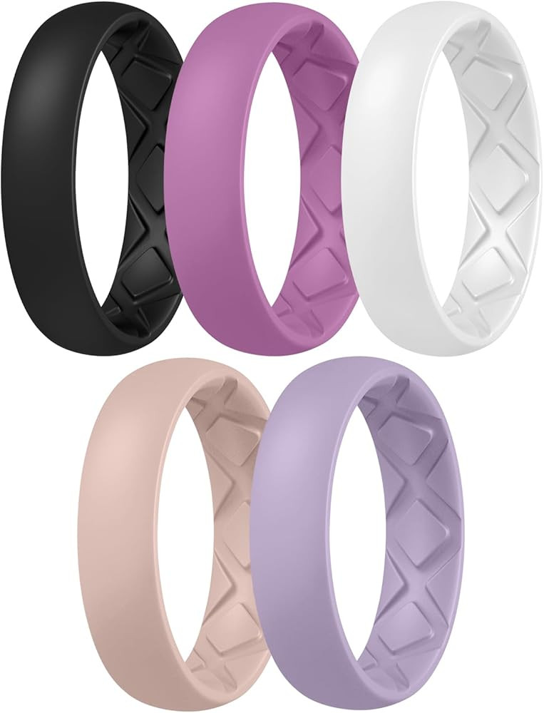 Egnaro Women's Statement Rings, Inner Arc Ergonomic Breathable Design with half sizes, Rubber Wed... | Amazon (US)