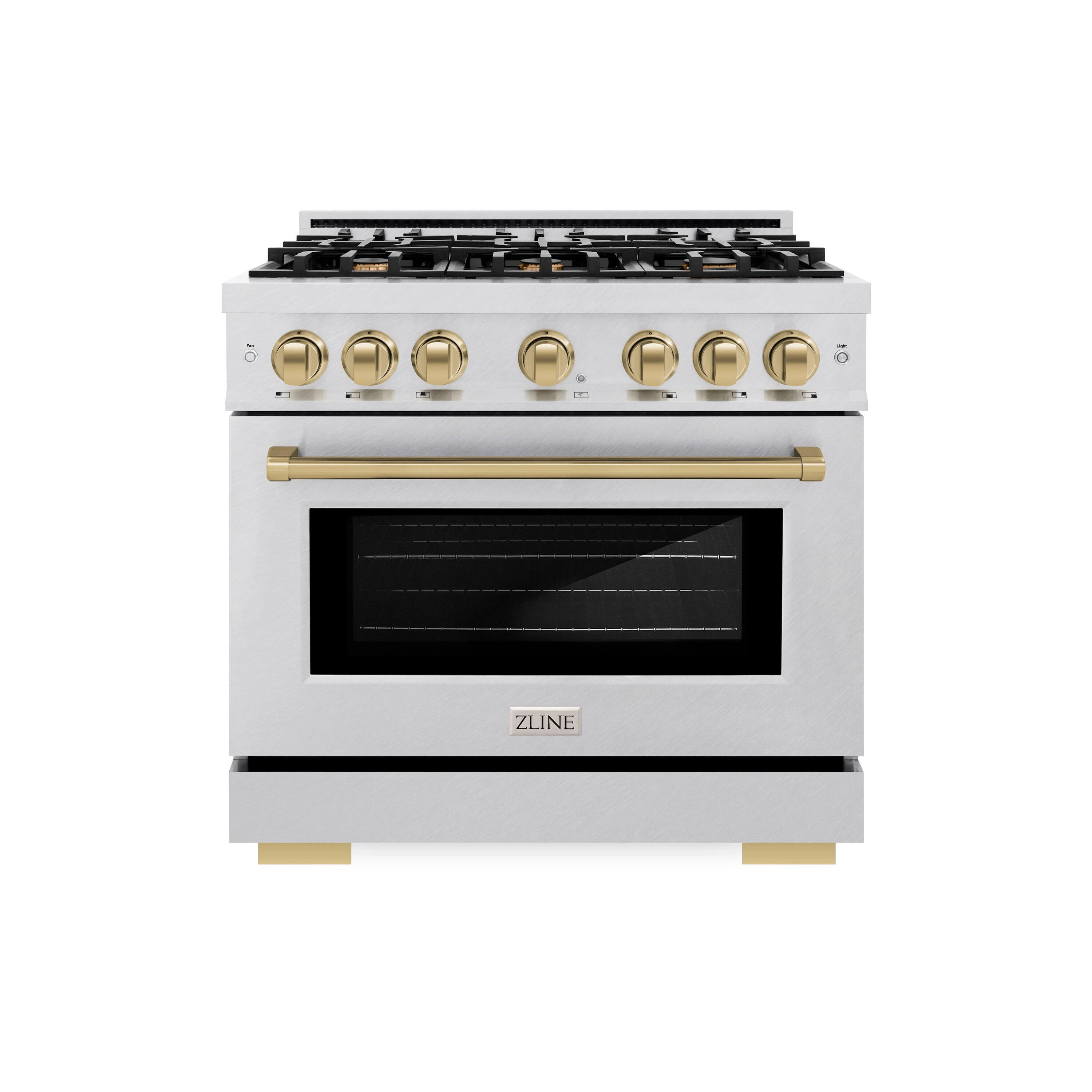 ZLINE KITCHEN & BATH Select 36-in 6 burners 5.2-cu ft Convection Oven Freestanding Liquid Propane Gas Range Satin Stainless Steel, Champagne Bronze | Lowe's