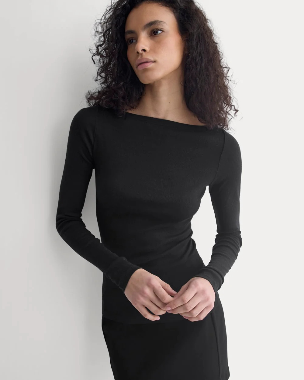 Everlane Tissue Boatneck Top In Black, Size Medium, Cotton | Everlane