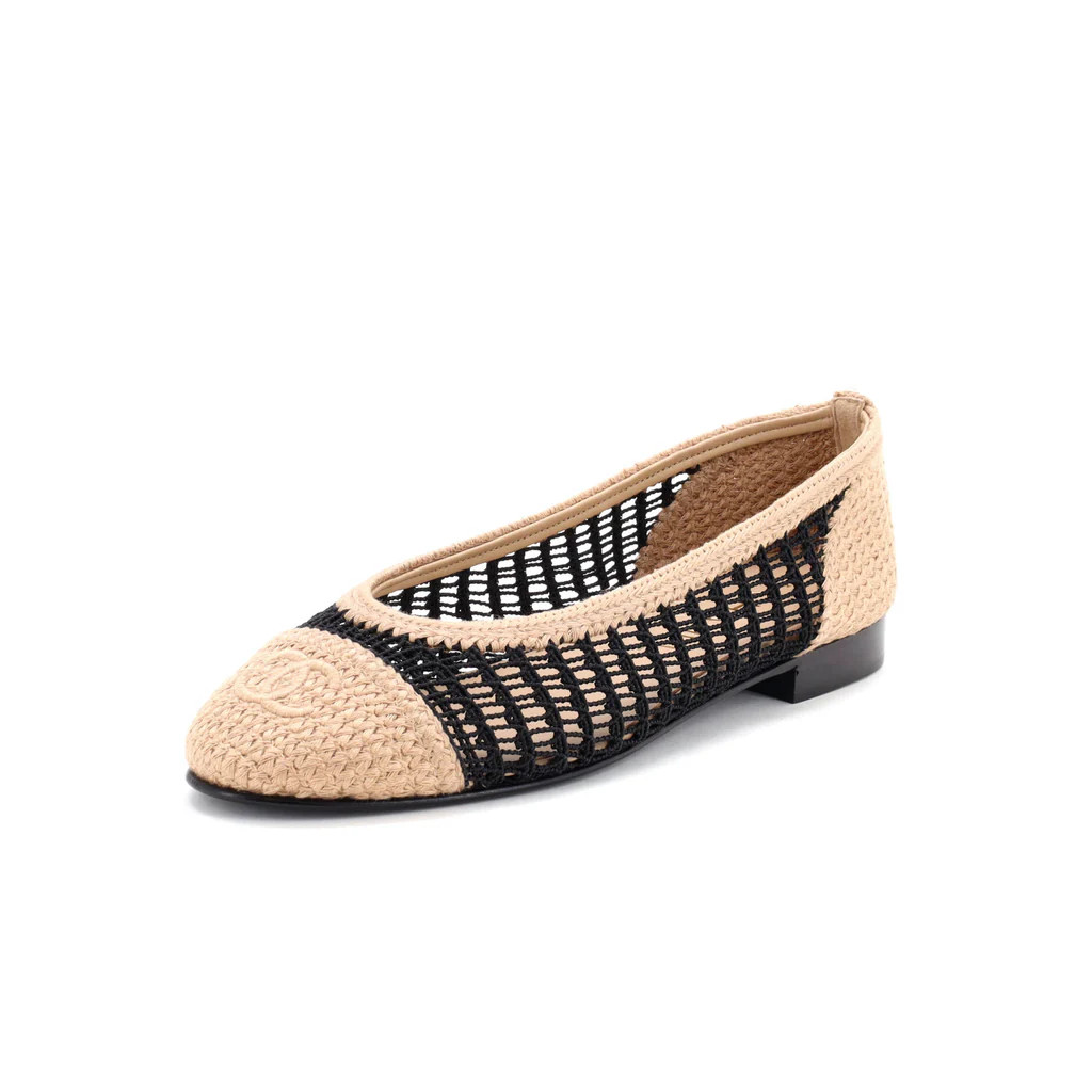 Women's CC Cap Toe Ballerina Flats Crochet Raffia | Rebag