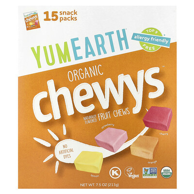 YumEarth, Organic Chewys™, Fruit Chews, 15 Snack Packs, 0.5 oz (14 g) Each | iHerb