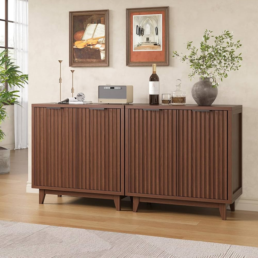 Buffet Cabinet with Storage 2 Pieces Modern Fluted Sideboard with Adjustable Shelves & Solid Wood... | Amazon (US)