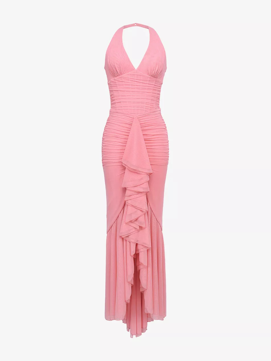 Carmine Halterneck Stretch-Mesh Maxi Dress | Selfridges