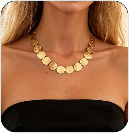Chunky Gold Necklace for Women Gold Disc Choker Necklace Trendy Geometric Disc Chains Necklaces Large Chunky Statement Round Charm Necklace Party Prom Jewelry | Amazon (US)