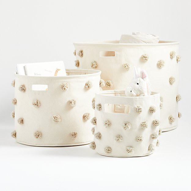 Pehr Gray Pom Pom Large Drum Bin + Reviews | Crate and Barrel | Crate & Barrel