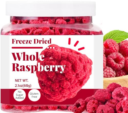 Freeze Dried Whole Raspberries - No Sugar Added, Pure Crunchy 2.1oz (60g) Whole Berries in Resealable Jar, Tart & Crisp Fruit Snack for Baking, Yogurt, Smoothies | Amazon (US)