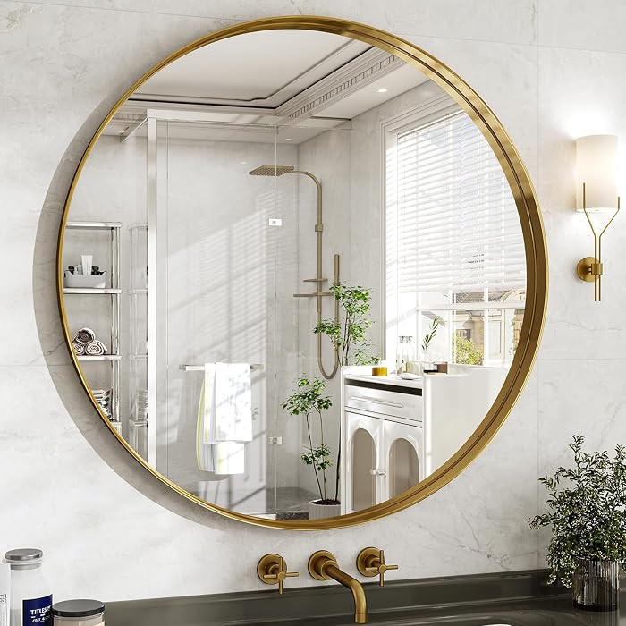 48 Inch Round Bathroom Mirror - Wall Mounted Circle Mirror with Metal Frame, Modern Mirror Suitab... | Amazon (US)