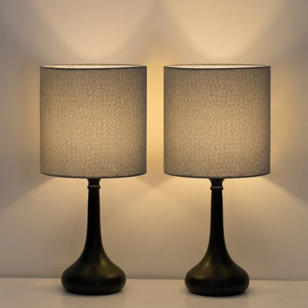 Bedroom Table Lamp Set of 2 Living Room Bedside Lamps Grey Lampshade Suit Modern Decor | Walmart (US)