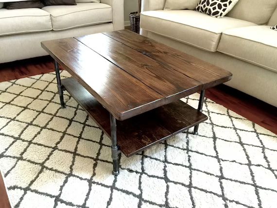 Steel and Pine Wood Coffee Table with Shelf Style 2 | Etsy (US)