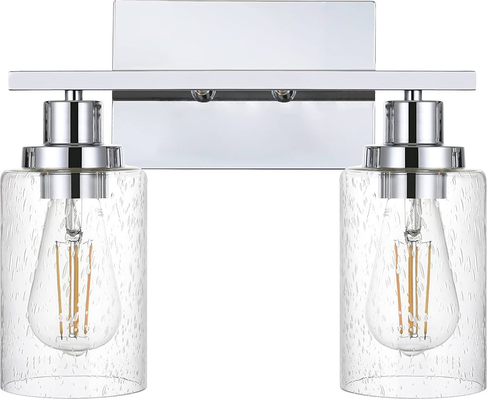 MELUCEE Wall Sconces 2 Lights Bathroom Vanity Light Chrome with Bubbled Glass Shades and Metal Ba... | Amazon (US)