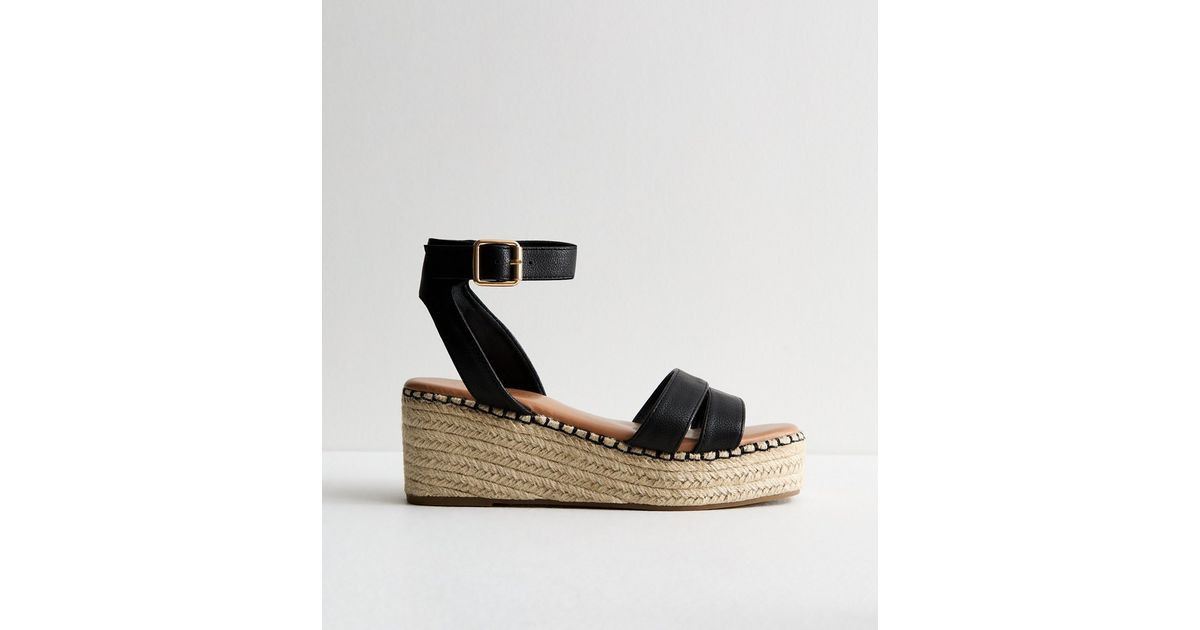 Wide Fit Black Espadrille Flatform Sandals | New Look | New Look (UK)