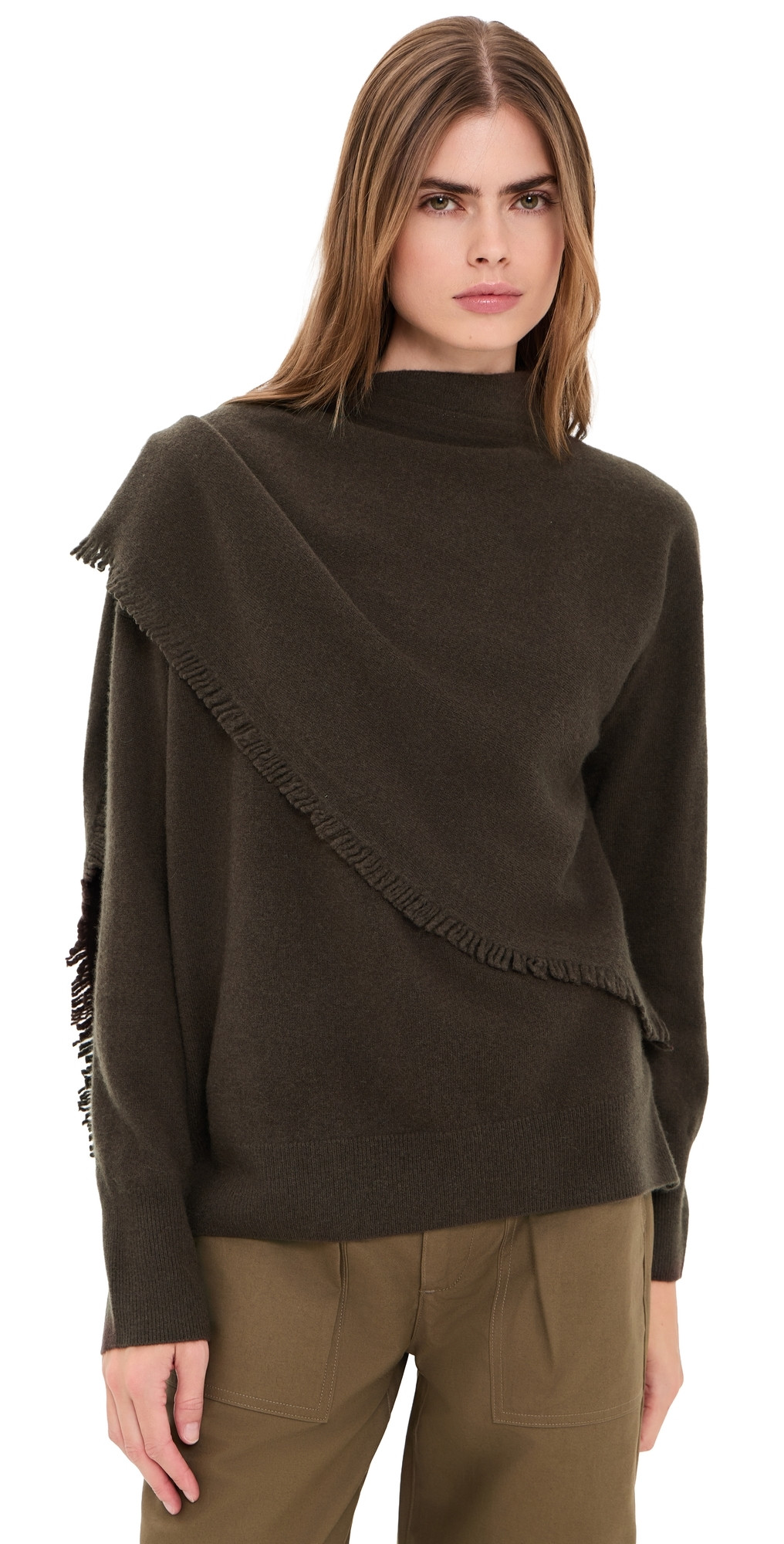Vince Draped Fringe Scarf Sweater pinewood XL | Shopbop