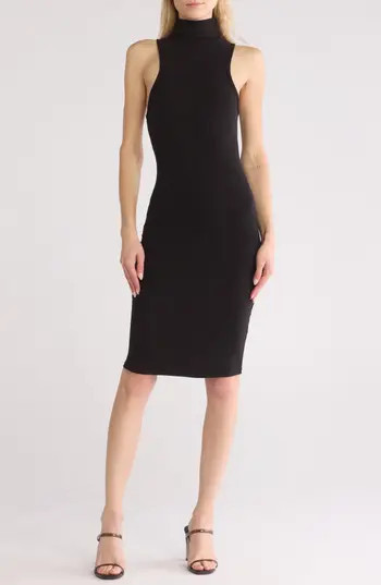 GO COUTURE Turtleneck Sleeveless Minidress in Black Rib at Nordstrom Rack, Size X-Large | Nordstrom Rack