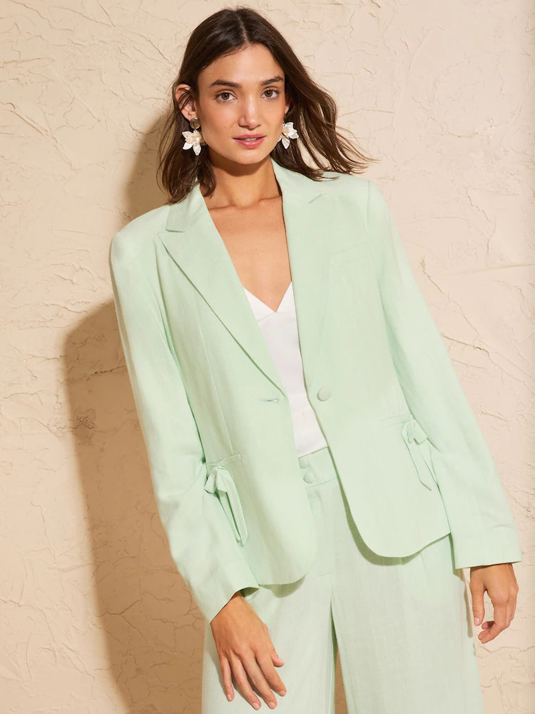 Love & Roses Mint Green Linen Look Bow Pocket Blazer | Next US