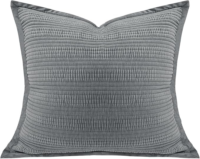 1 Piece 24x24 Pillow Cover Striped Euro Sham Velvet Gray Pillow Covers Decorative Square Cushion ... | Amazon (US)