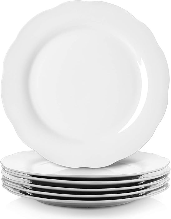 Y YHY Ceramic Dinner Plates, 10.6 Inch Porcelain Scalloped Plates, Off-White Serving Dishes Set of 6 for Home Kitchen, Microwave & Dishwasher Safe, Dinnerware Dishes Gift for Christmas | Amazon (US)